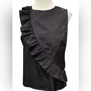 J.Crew Black Sleeveless Ruffle Blouse Asymmetrical Detail - Size 2 (Small) NWT